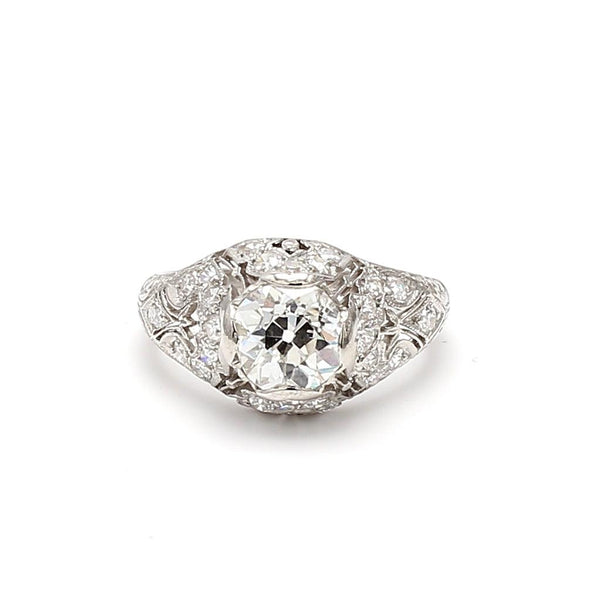 1.66 Carat Old Miner Cut I I1 and Old European Cut L SI2 Diamond Platinum Art De