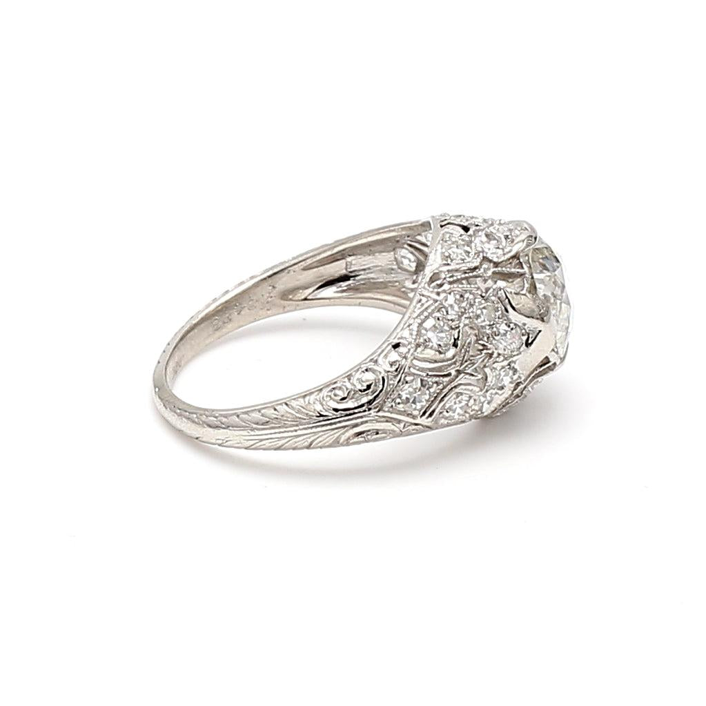 1.66 Carat Old Miner Cut I I1 and Old European Cut L SI2 Diamond Platinum Art De