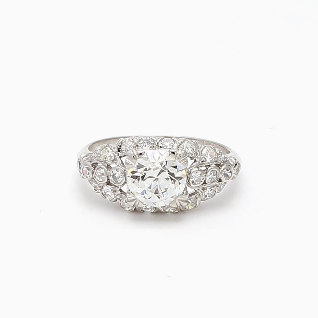 1.67 Carat Circular Brilliant Cut and Round Diamond Platinum Engagement Ring