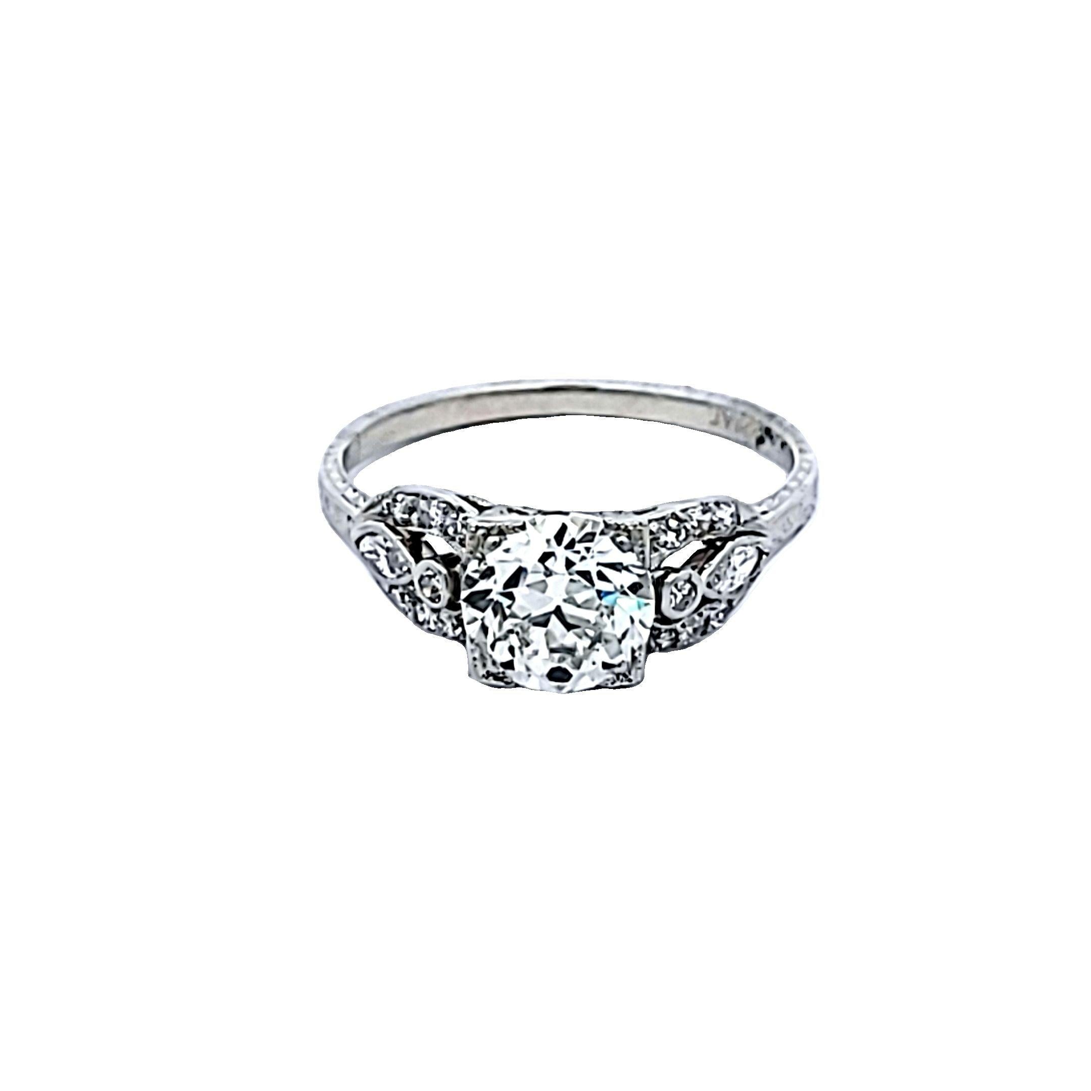 1.78 Carat Old European Cut and Marquis Shape Diamond Platinum Art Deco Ring