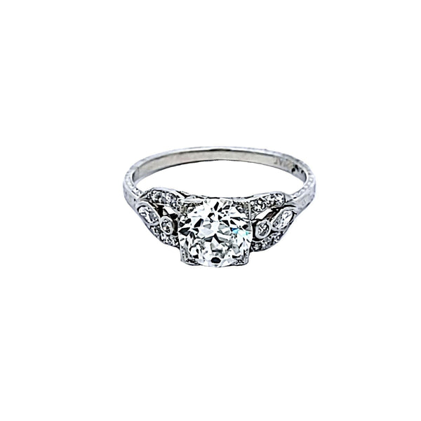 1.78 Carat Old European Cut and Marquis Shape Diamond Platinum Art Deco Ring