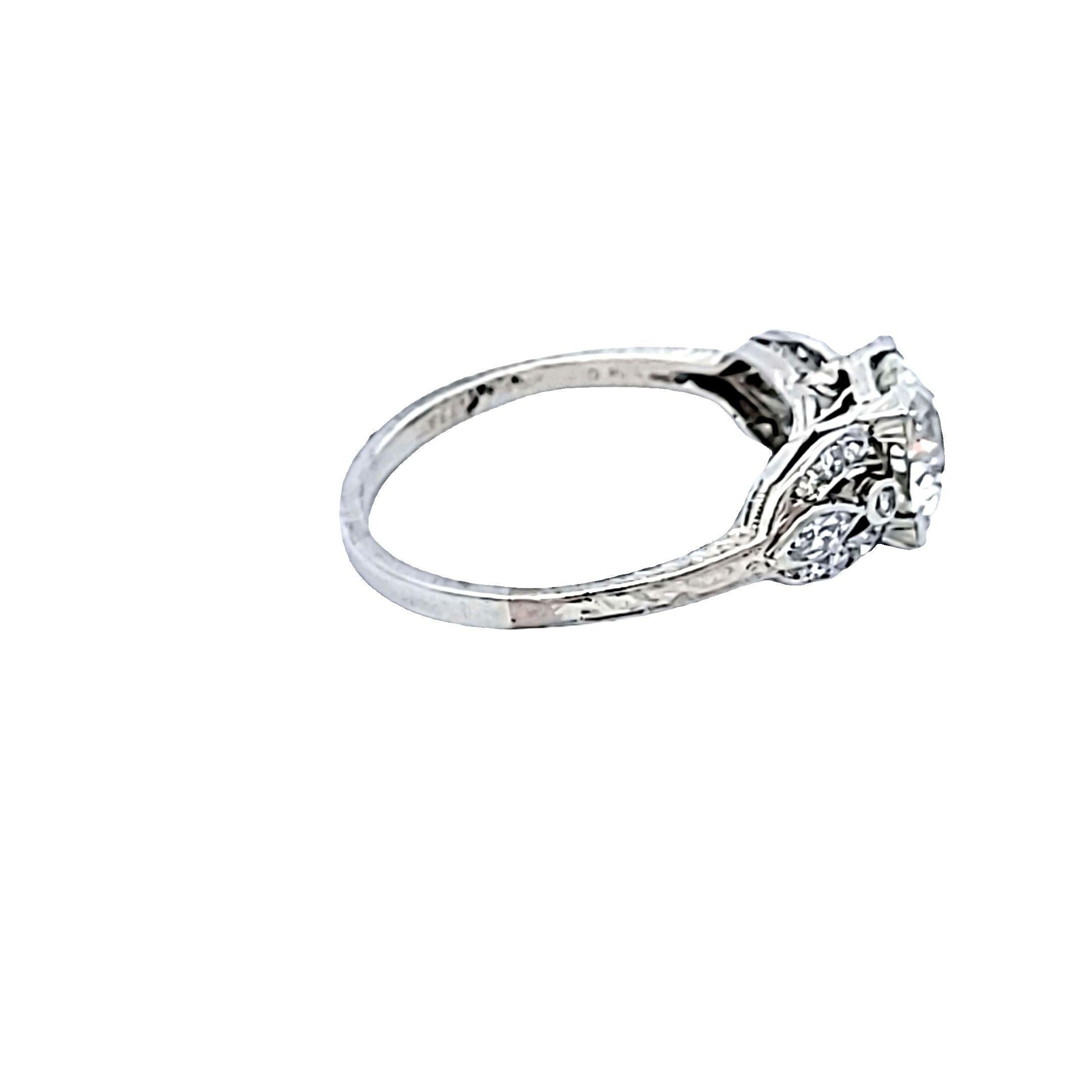 1.78 Carat Old European Cut and Marquis Shape Diamond Platinum Art Deco Ring