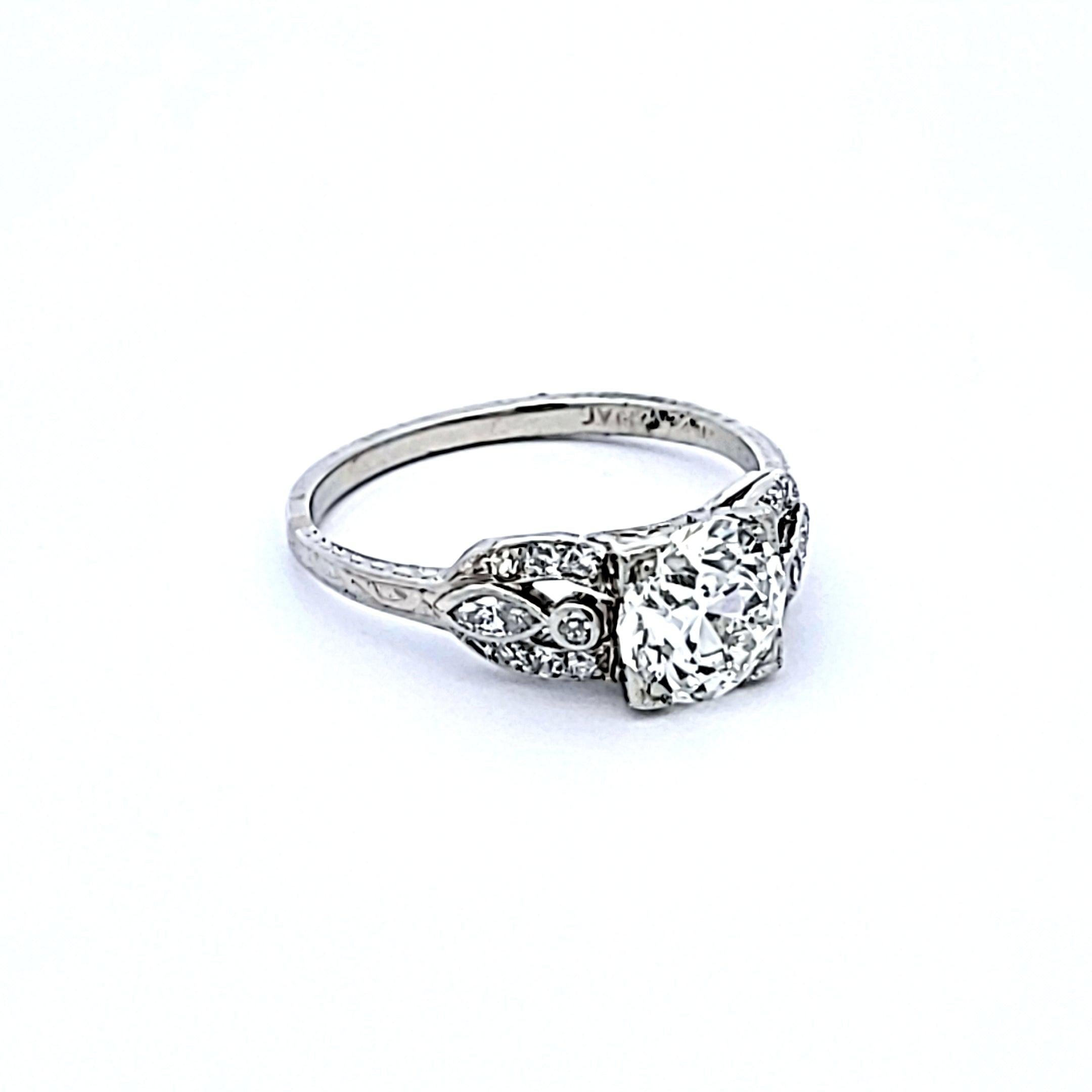 1.78 Carat Old European Cut and Marquis Shape Diamond Platinum Art Deco Ring