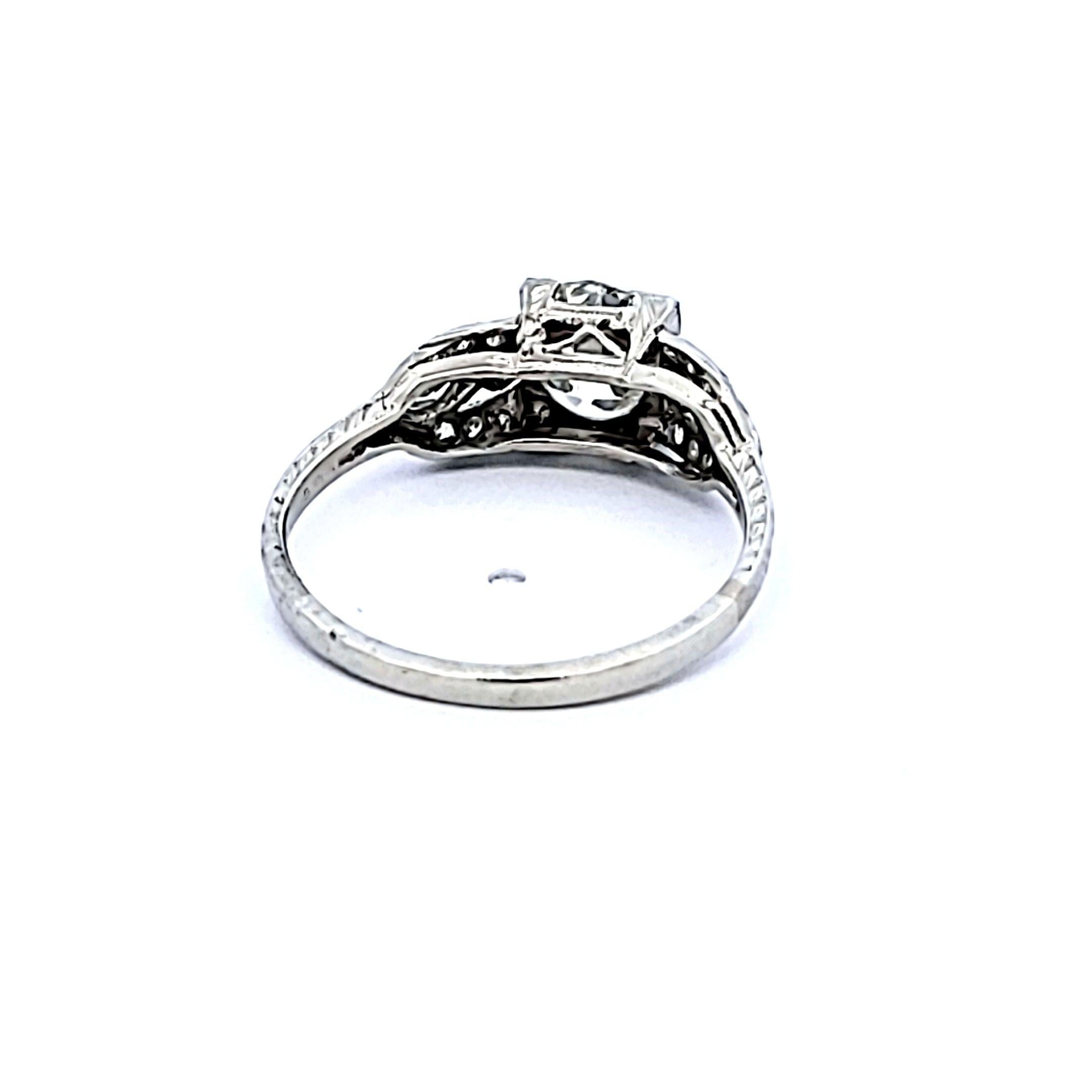 1.78 Carat Old European Cut and Marquis Shape Diamond Platinum Art Deco Ring