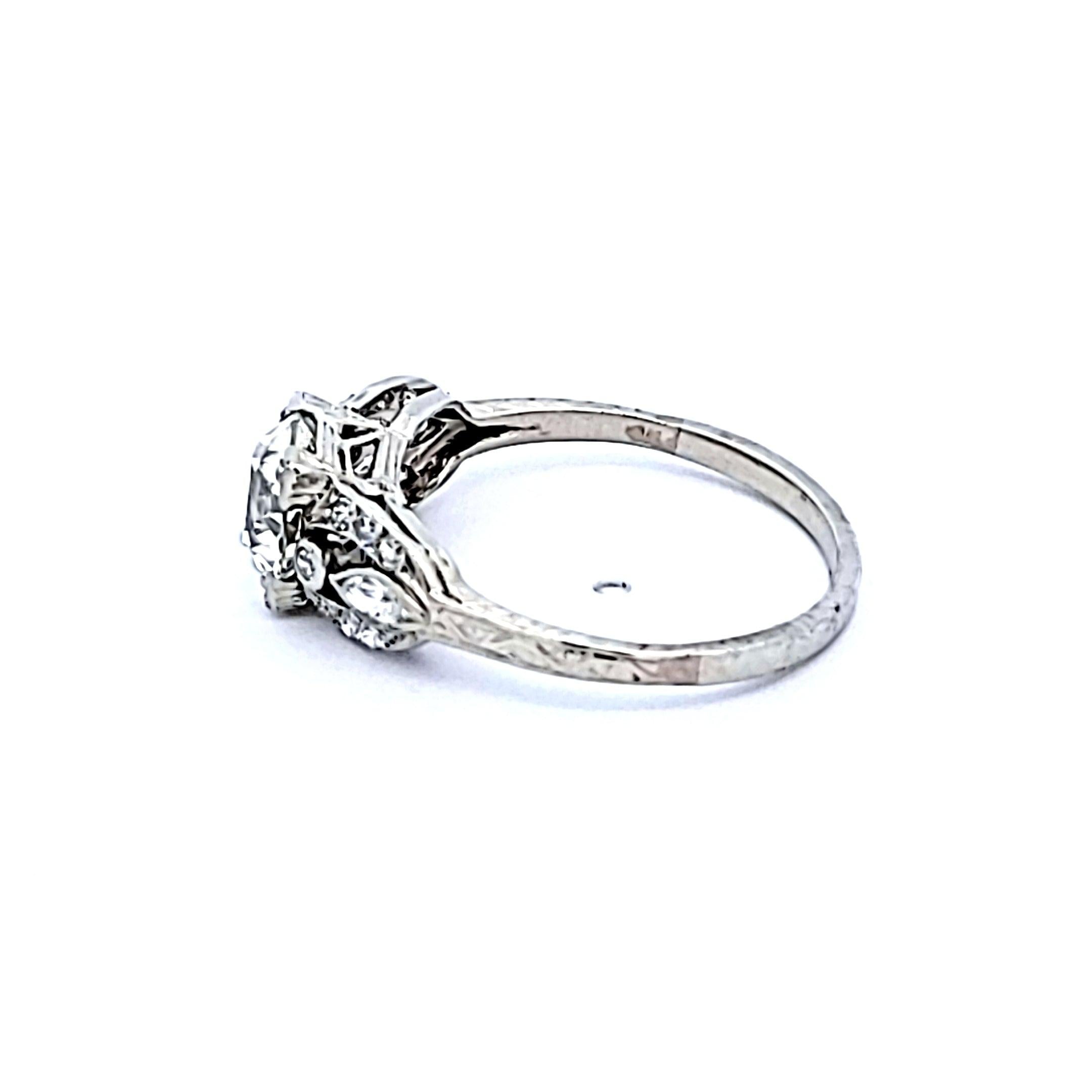 1.78 Carat Old European Cut and Marquis Shape Diamond Platinum Art Deco Ring