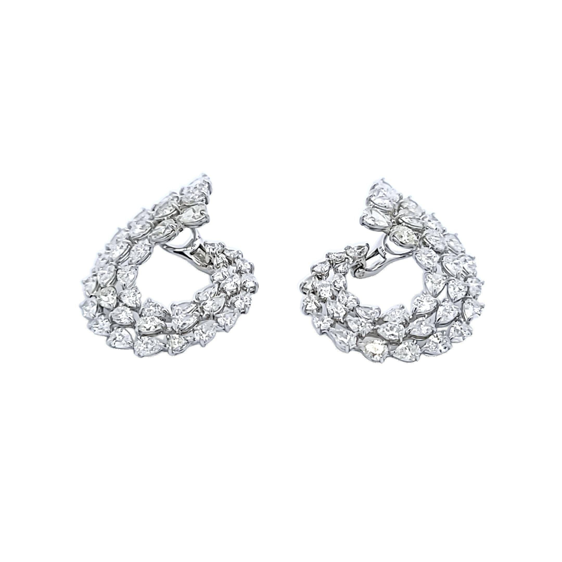 18.23 Carat Pear Shape I SI1 Diamond Platinum Cluster Earrings
