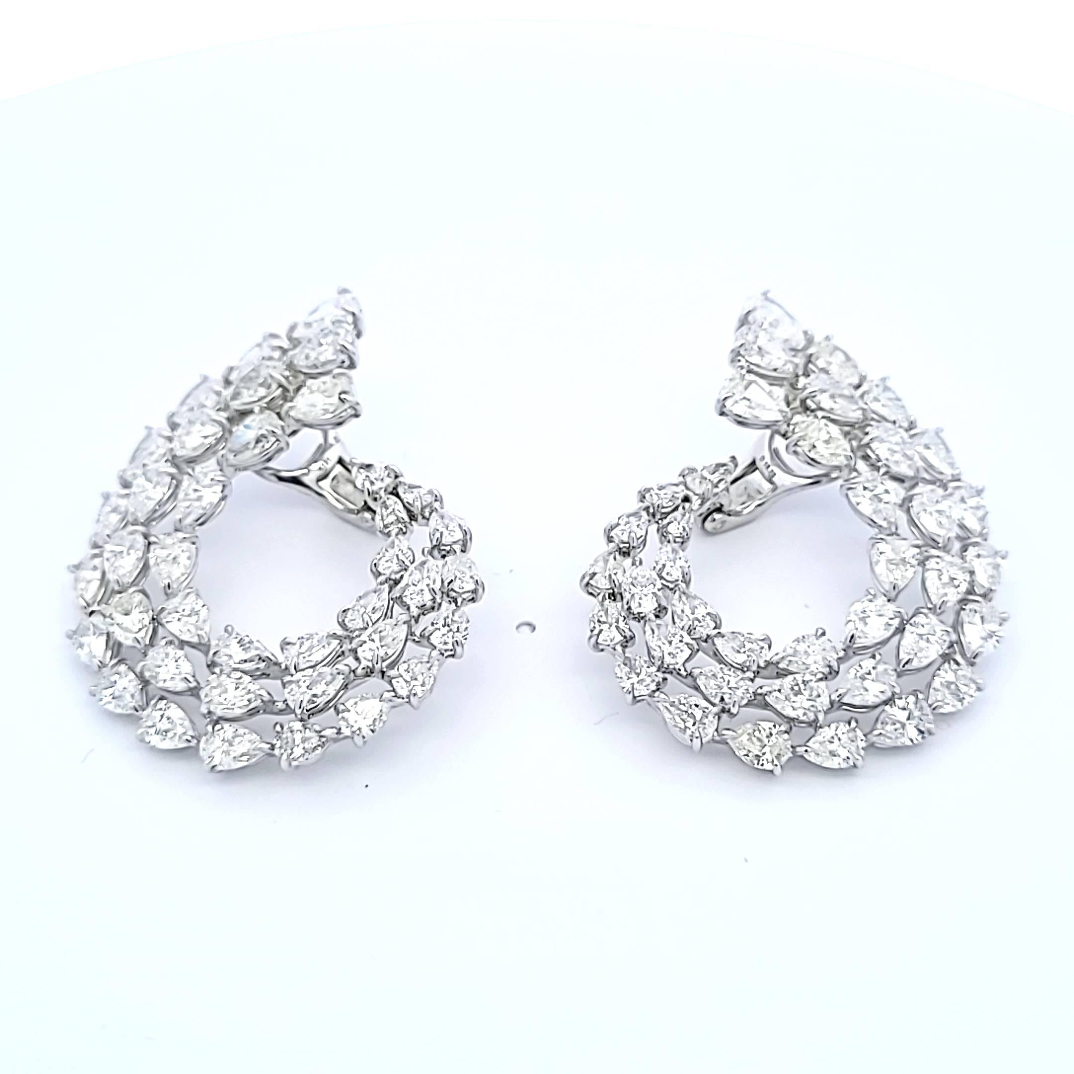 18.23 Carat Pear Shape I SI1 Diamond Platinum Cluster Earrings
