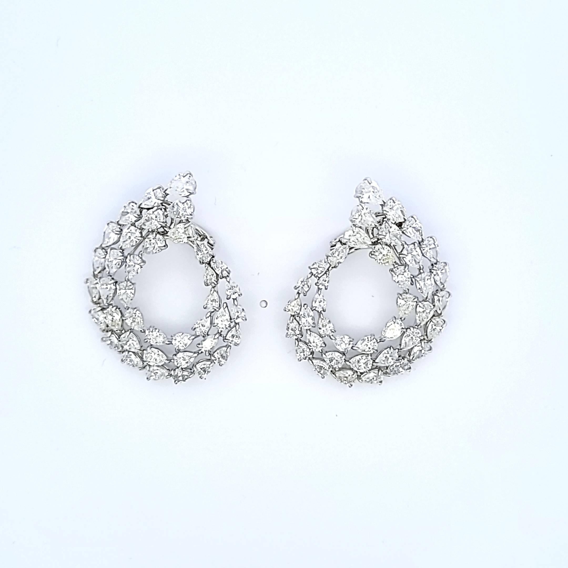18.23 Carat Pear Shape I SI1 Diamond Platinum Cluster Earrings