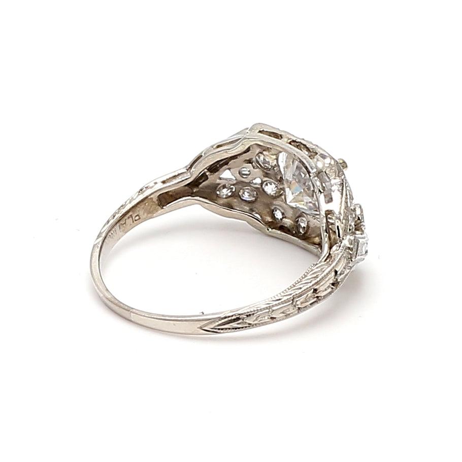 1.86 Carat Circular Brilliant Cut G-I2 Diamond Platinum Art Deco Ring