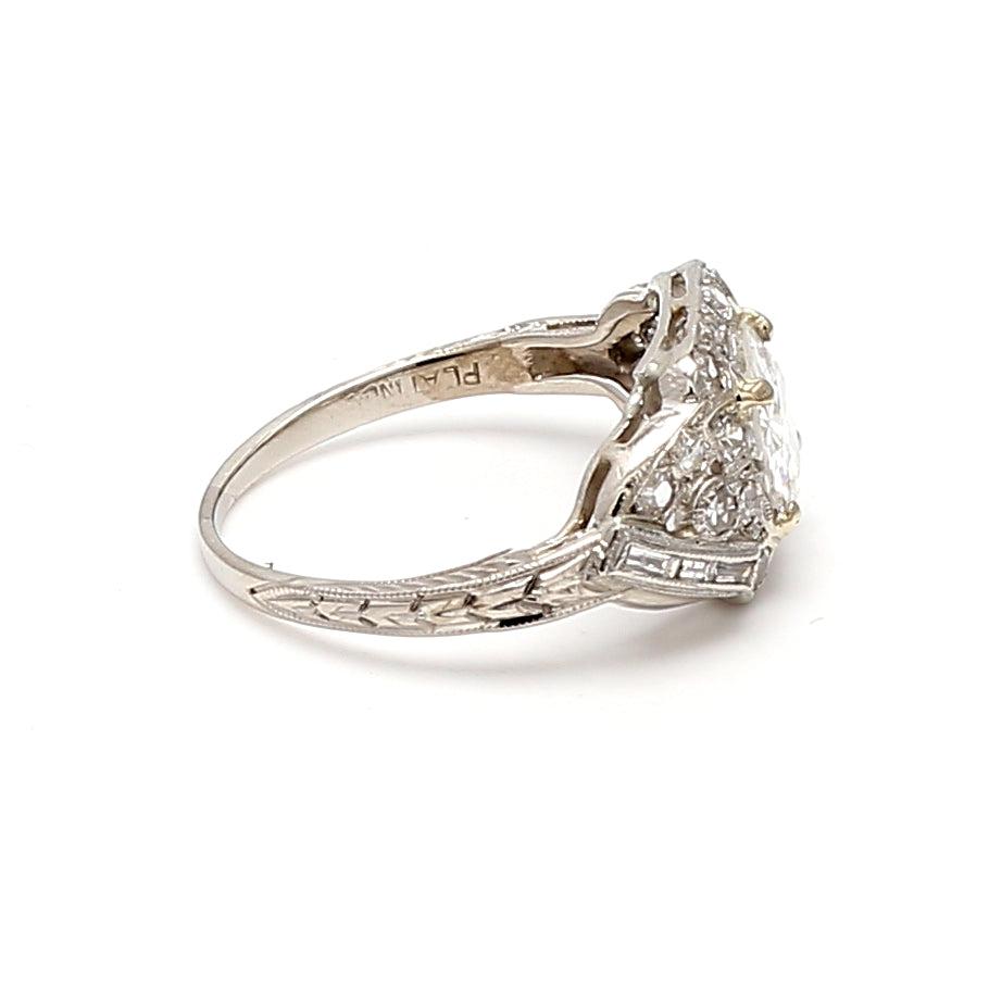 1.86 Carat Circular Brilliant Cut G-I2 Diamond Platinum Art Deco Ring