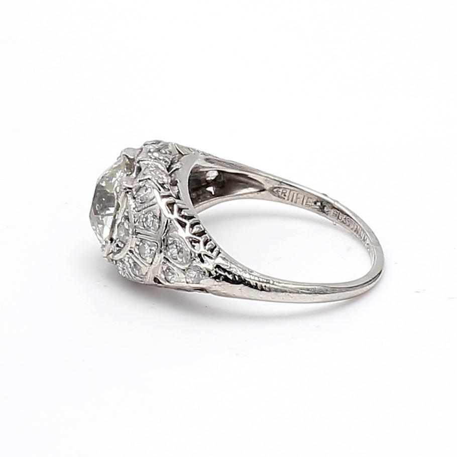 1.86 Carat Old European Cut J-SI2 Diamond Platinum Wedding Ring