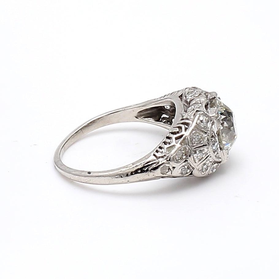 1.86 Carat Old European Cut J-SI2 Diamond Platinum Wedding Ring