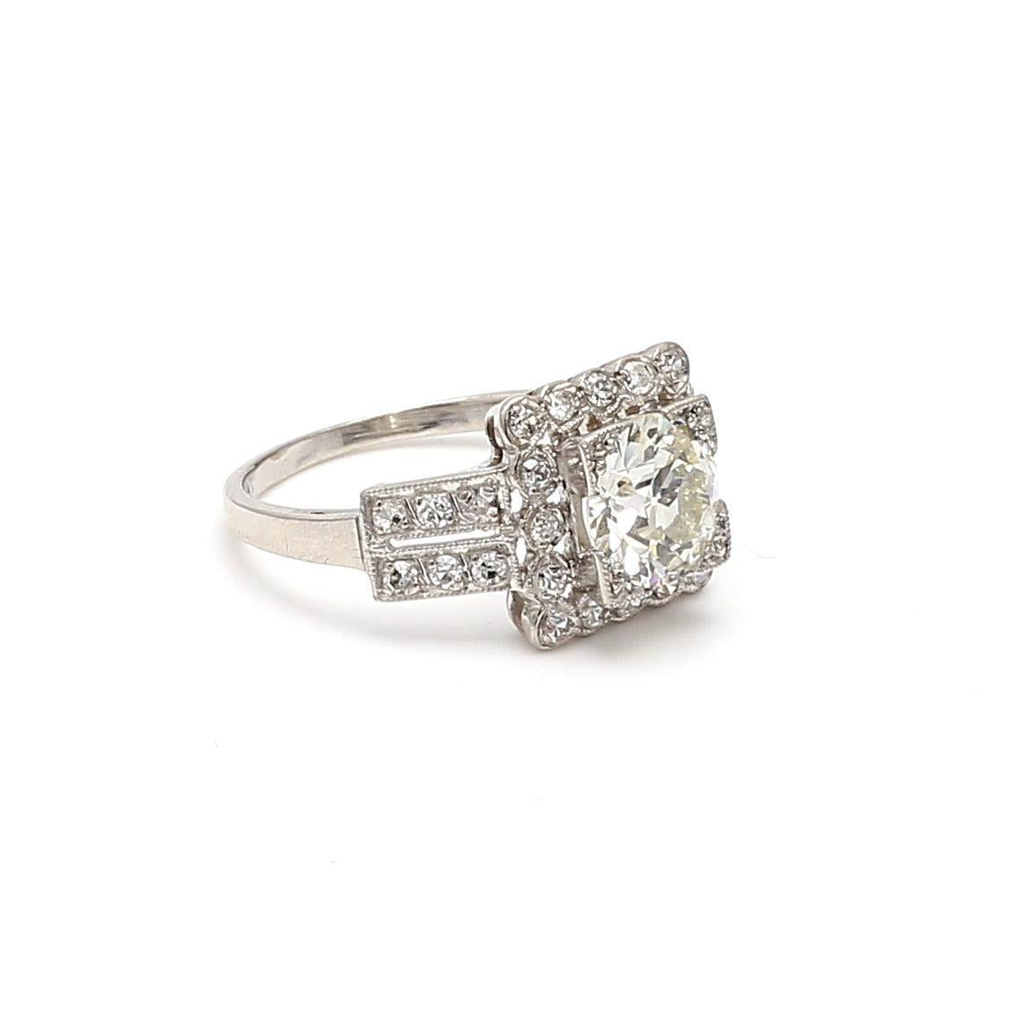 1.90 Carat Old European Cut J VVS1-VVS2 Diamond Platinum Engagement Ring