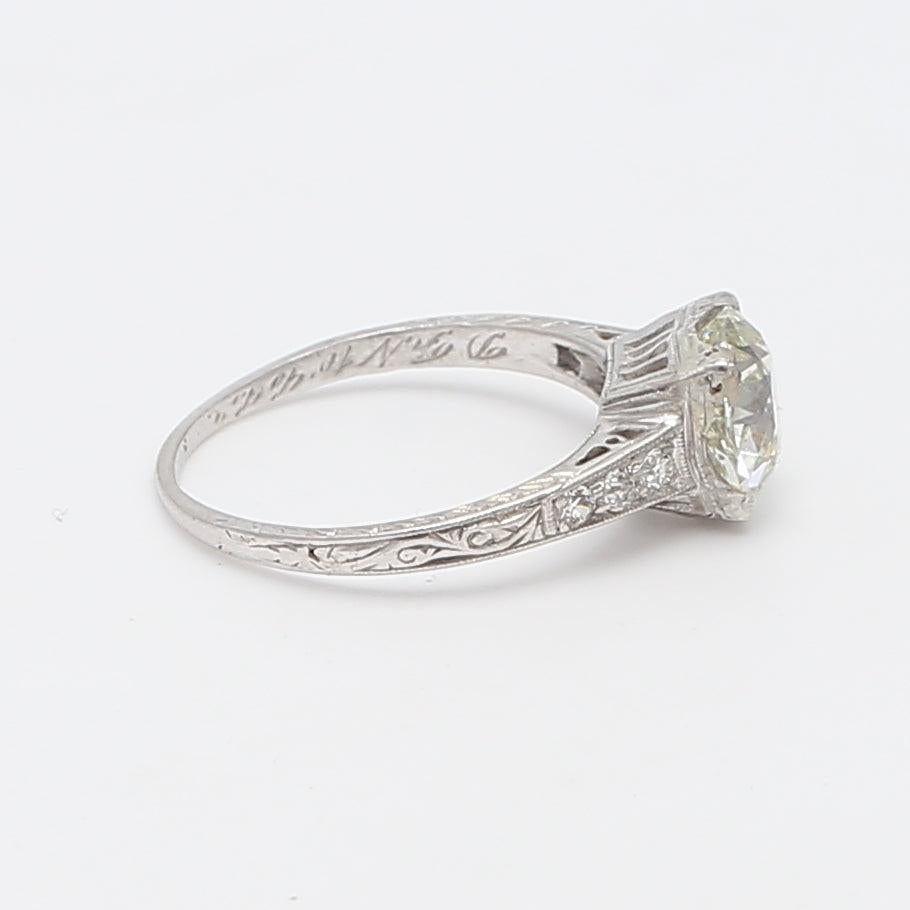 1.90 Carat Old European Cut K SI1 and Diamond Platinum Engagement Ring
