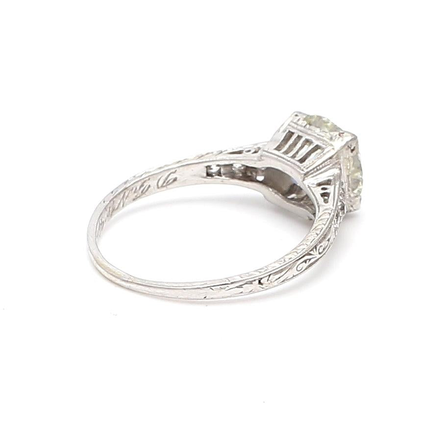 1.90 Carat Old European Cut K SI1 and Diamond Platinum Engagement Ring
