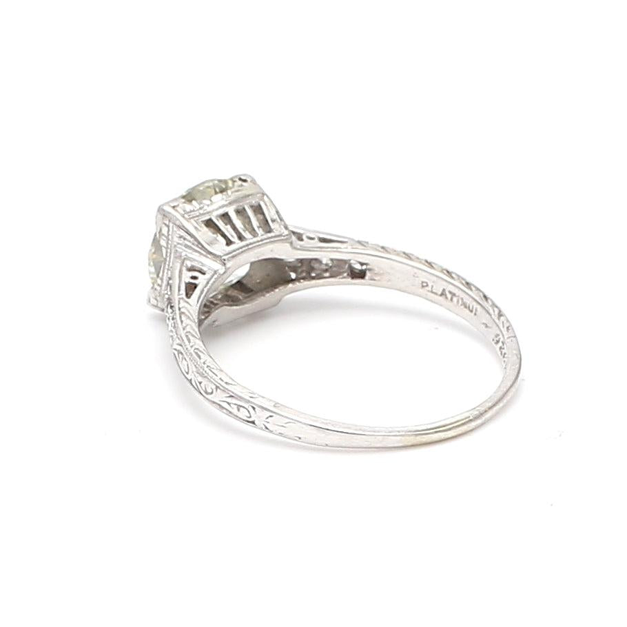 1.90 Carat Old European Cut K SI1 and Diamond Platinum Engagement Ring