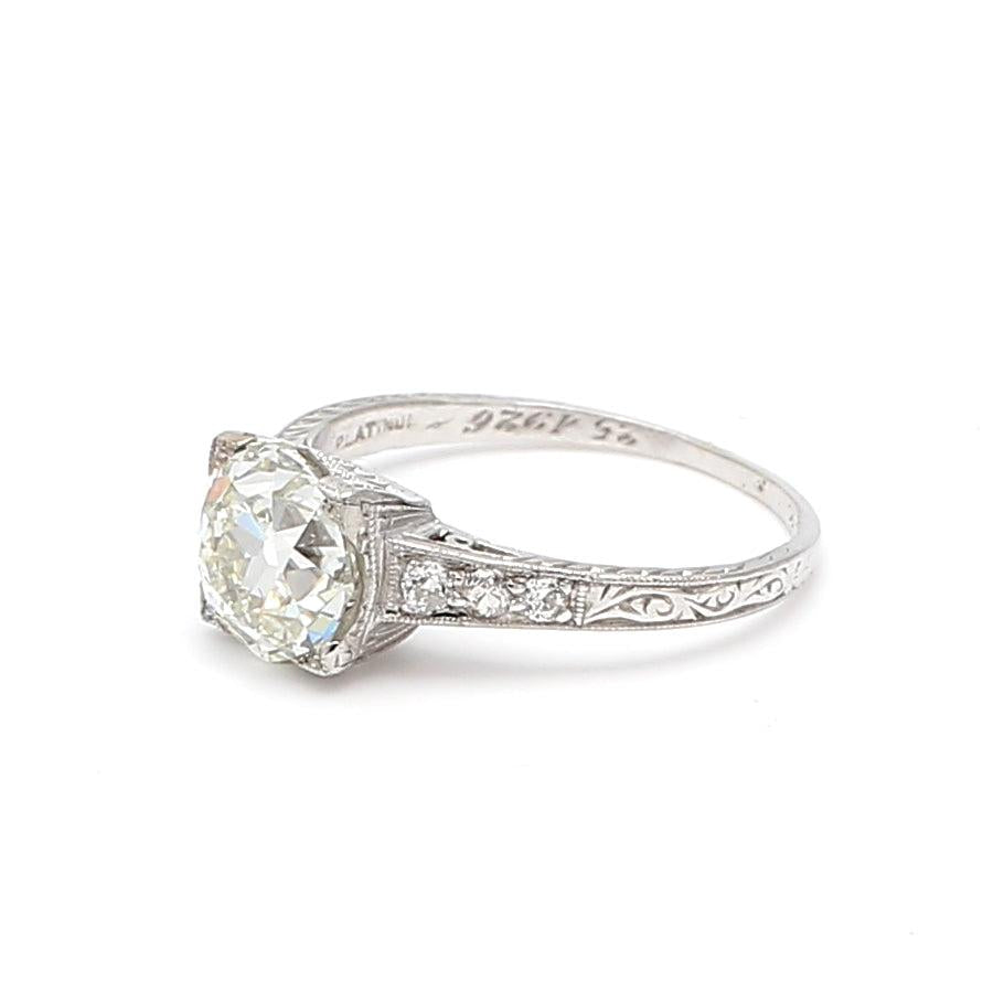 1.90 Carat Old European Cut K SI1 and Diamond Platinum Engagement Ring