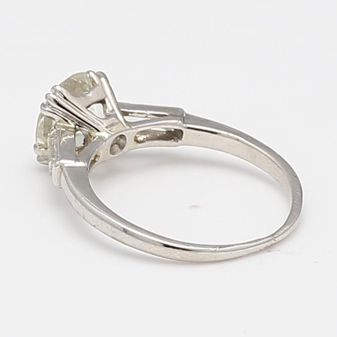 1.90 Carat Old European Cut and Baguette Diamond 14K White Gold Engagement Ring