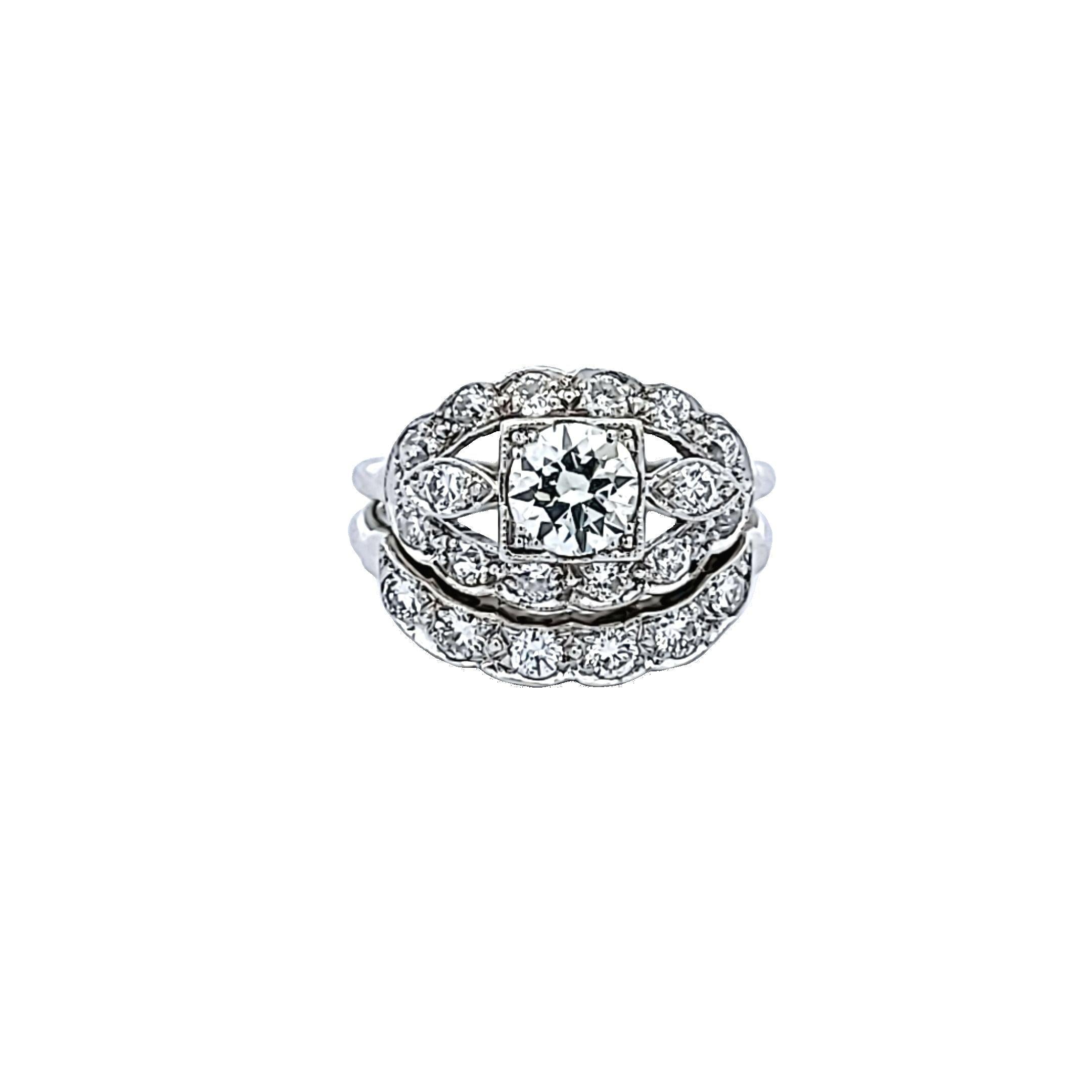 1.95 Carat Old European and Circular Brilliant Diamond Platinum Art Deco Ring