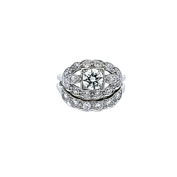 1.95 Carat Old European and Circular Brilliant Diamond Platinum Art Deco Ring