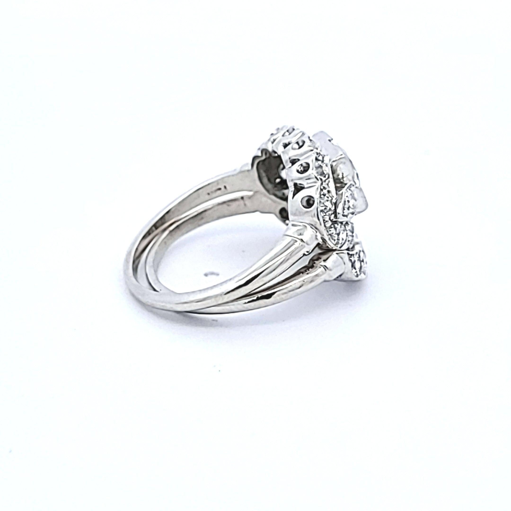 1.95 Carat Old European and Circular Brilliant Diamond Platinum Art Deco Ring