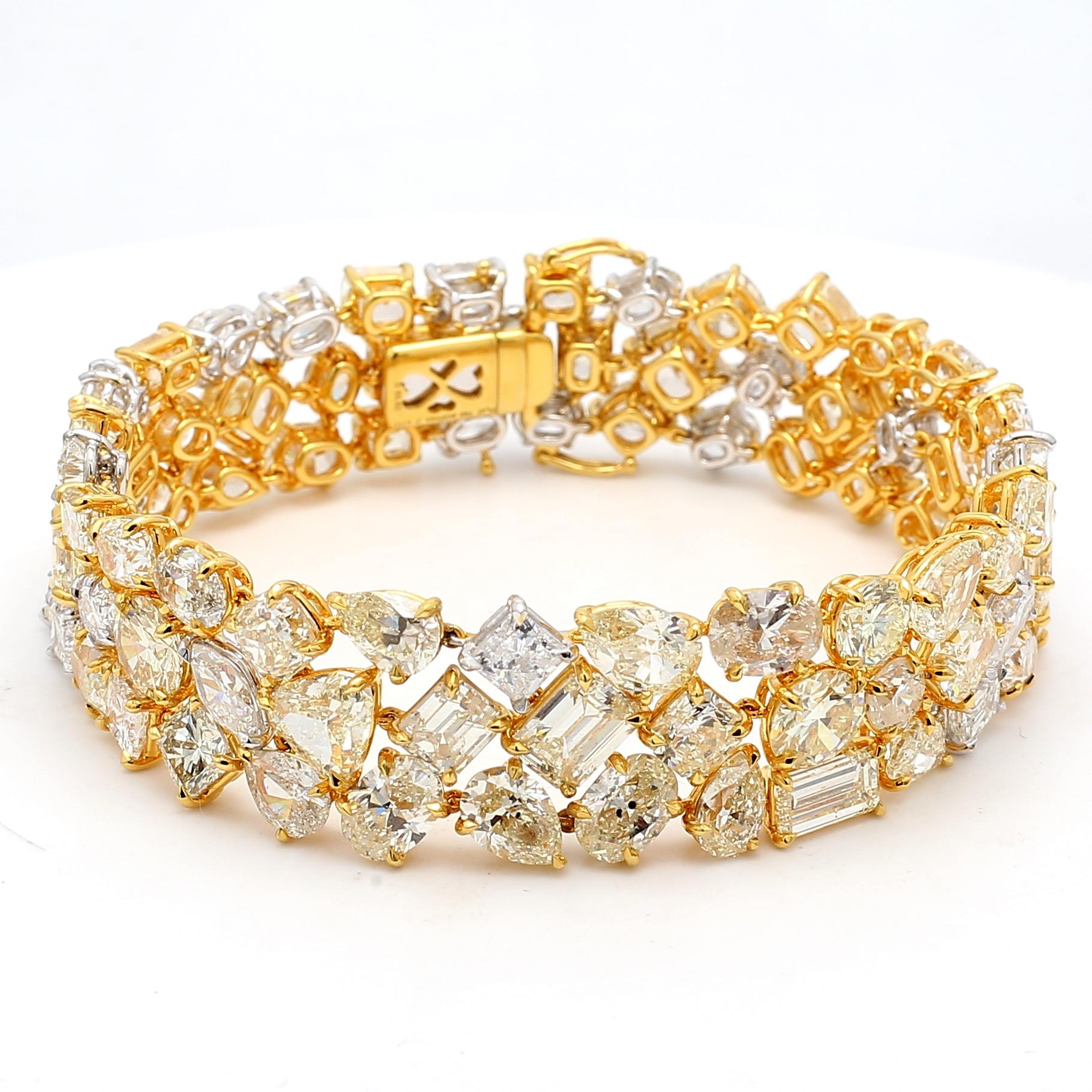 18K Two Tone Gold Platinum Tennis Bracelet with 50.82 Carat Mixed Cut Diamonds