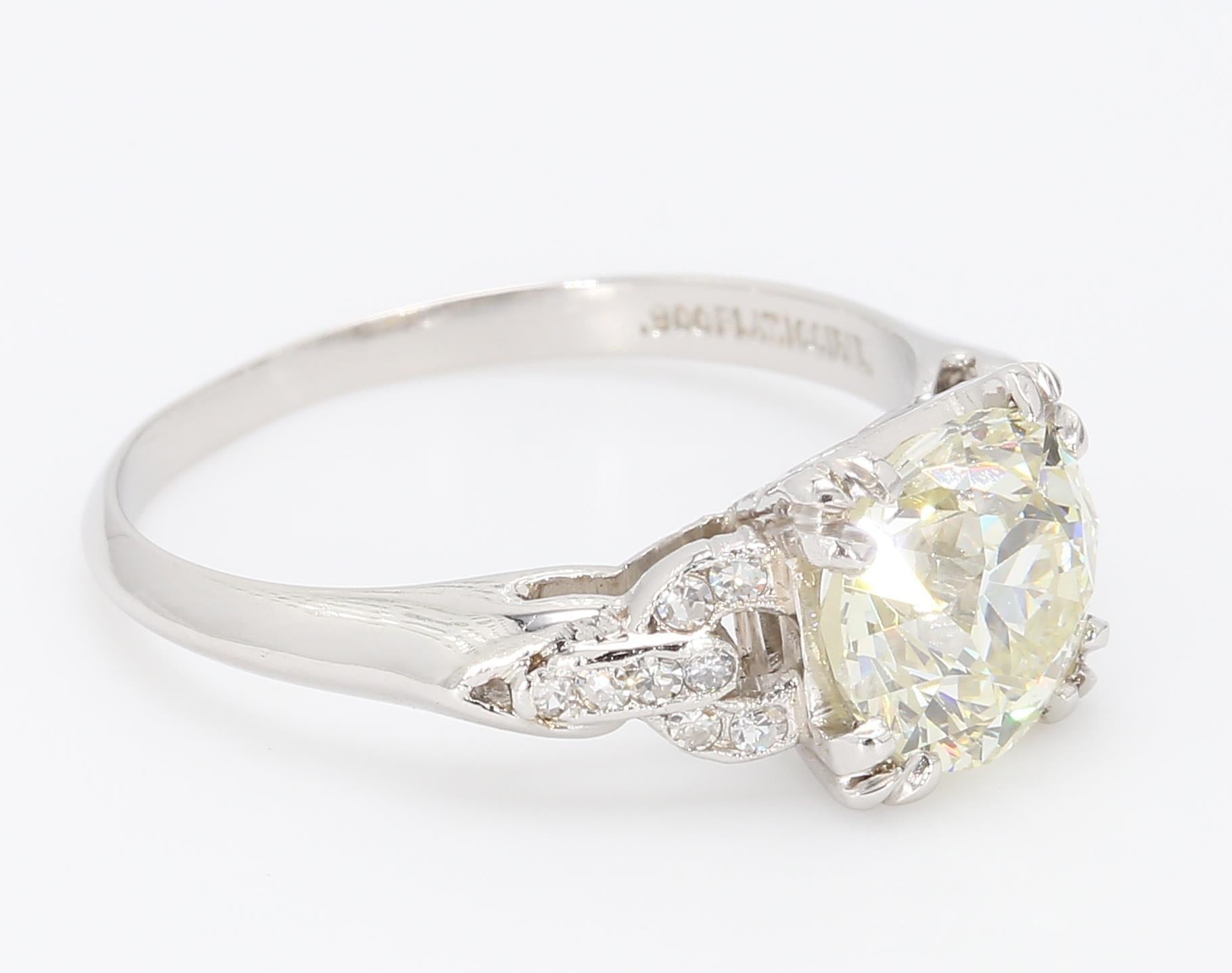 2.00 Carat Circular Brilliant Shape N-SI2 Diamond Platinum Engagement Ring