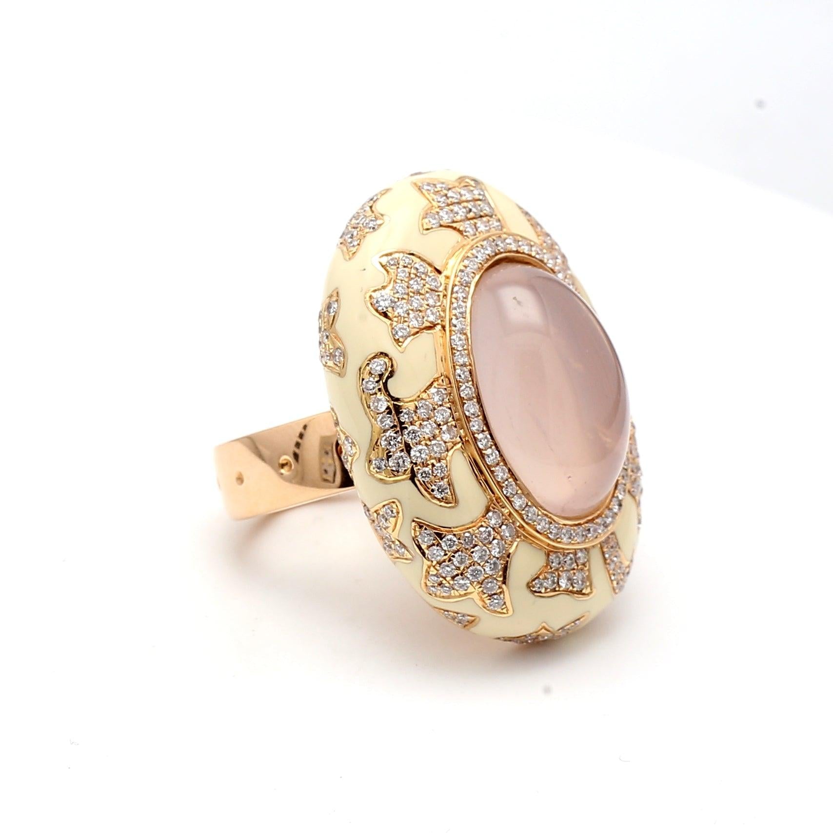 2.10 Carat Round Brilliant H SI1 Diamond Quartz Enamel 18 Karat Gold Cocktail Ri