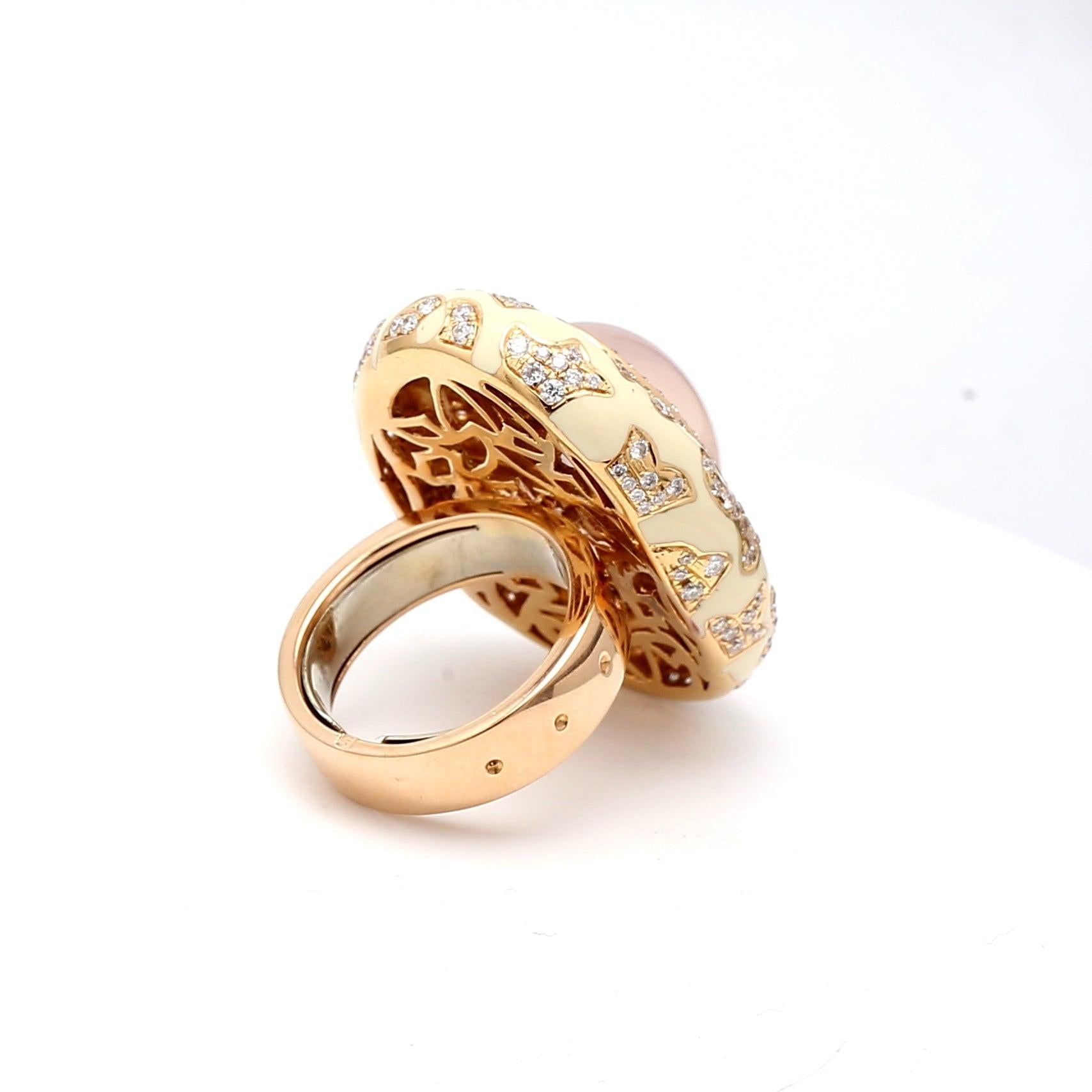 2.10 Carat Round Brilliant H SI1 Diamond Quartz Enamel 18 Karat Gold Cocktail Ri