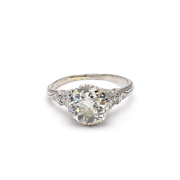 2.11 Carat Old European Cut K I1 Diamond Platinum Art Deco Ring