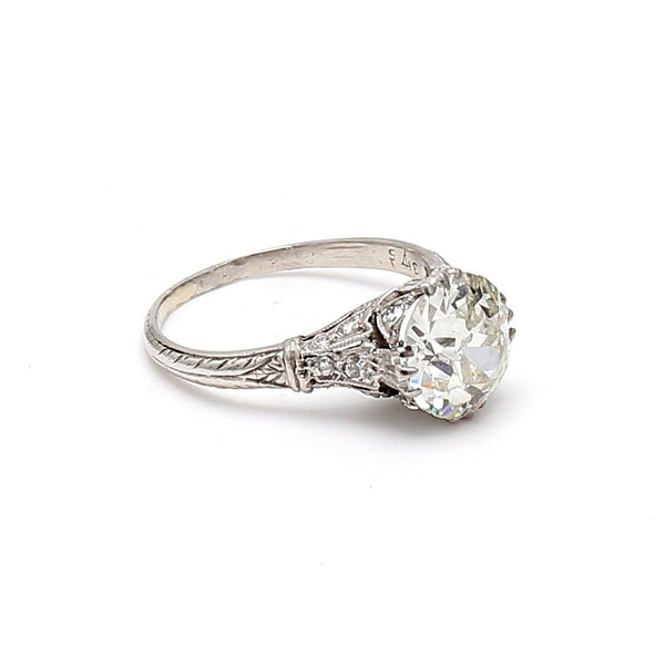 2.11 Carat Old European Cut K I1 Diamond Platinum Art Deco Ring