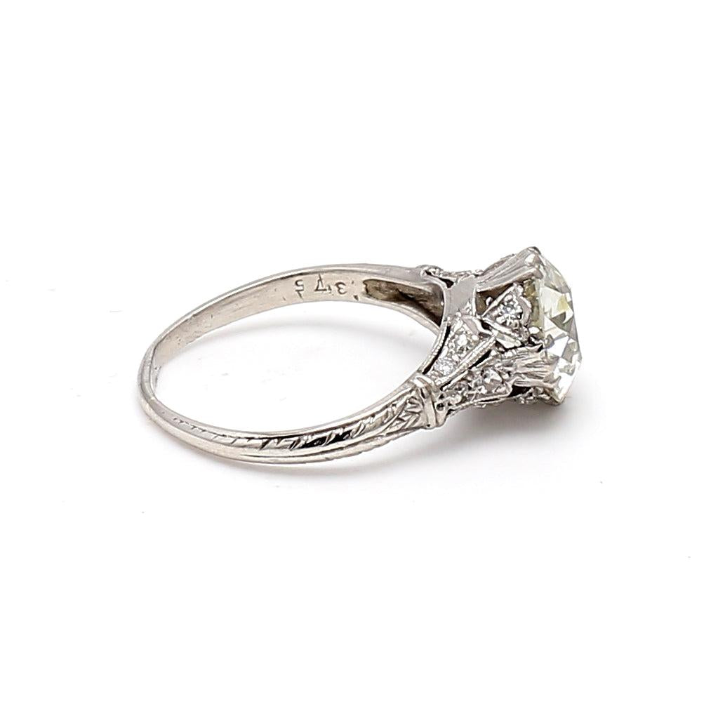 2.11 Carat Old European Cut K I1 Diamond Platinum Art Deco Ring