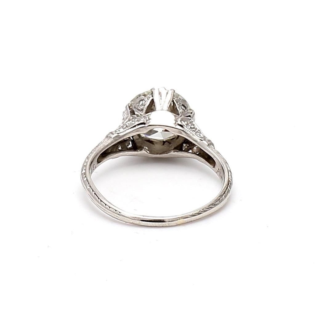 2.11 Carat Old European Cut K I1 Diamond Platinum Art Deco Ring
