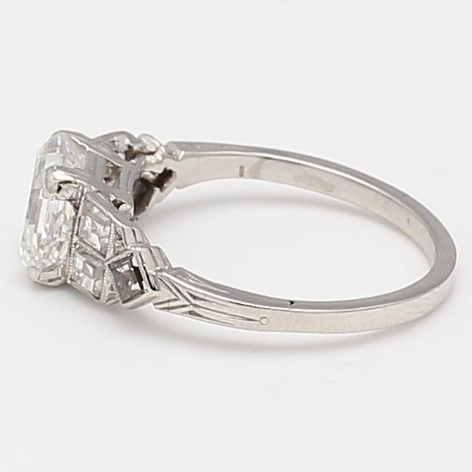 2.20 Carat Asscher Cut and Emerald Cut Diamond Platinum Art Deco Ring