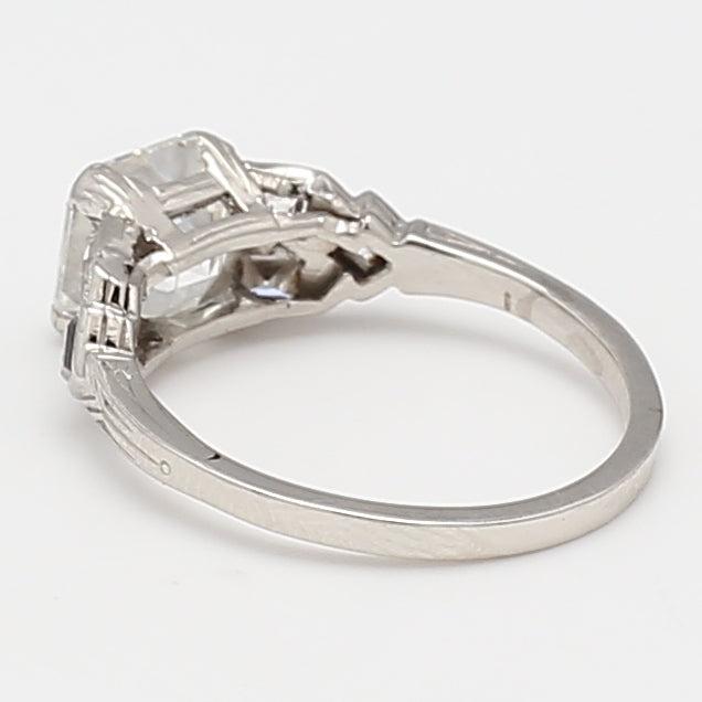 2.20 Carat Asscher Cut and Emerald Cut Diamond Platinum Art Deco Ring
