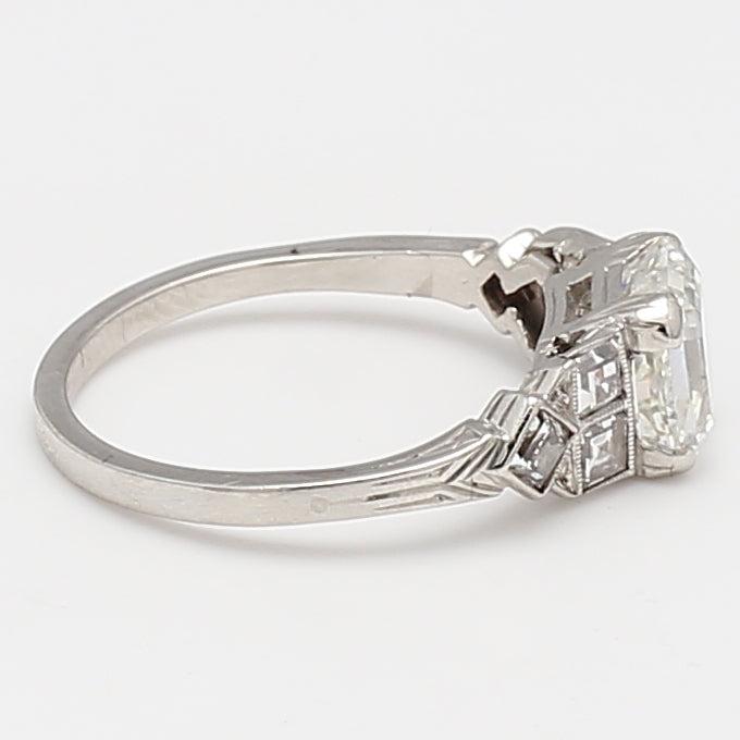 2.20 Carat Asscher Cut and Emerald Cut Diamond Platinum Art Deco Ring