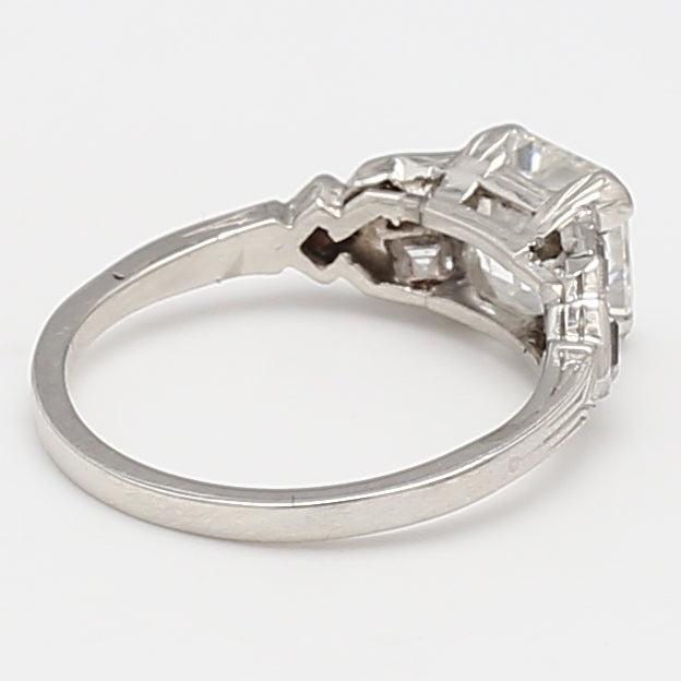2.20 Carat Asscher Cut and Emerald Cut Diamond Platinum Art Deco Ring