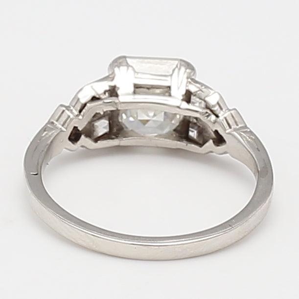 2.20 Carat Asscher Cut and Emerald Cut Diamond Platinum Art Deco Ring