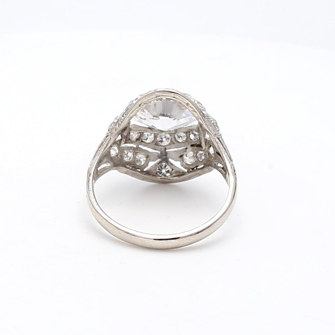 2.25 Carat Marquis Shape and Round Brilliant Diamond Platinum Art Deco Ring