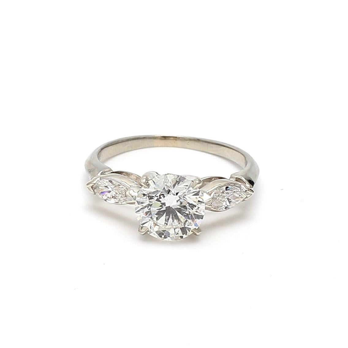 2.30 Carat Round Brilliant and Marquis shape Diamond Platinum Engagement Ring