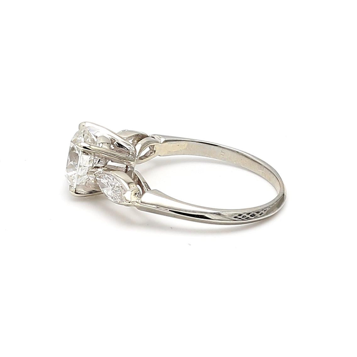 2.30 Carat Round Brilliant and Marquis shape Diamond Platinum Engagement Ring