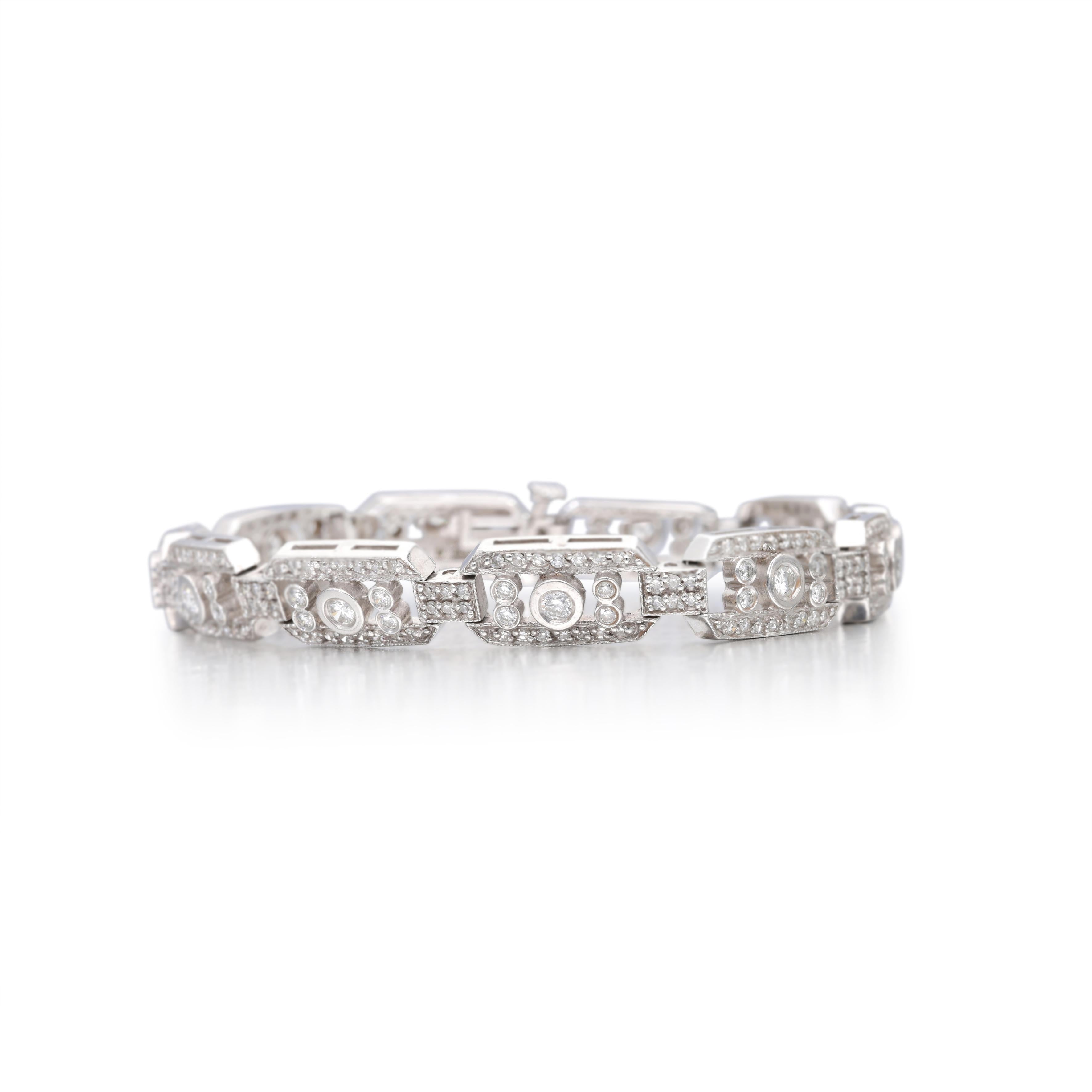 2.31 Carat Round Brilliant I SI1 Diamond 14 Karat White Gold Art-Deco Bracelet
