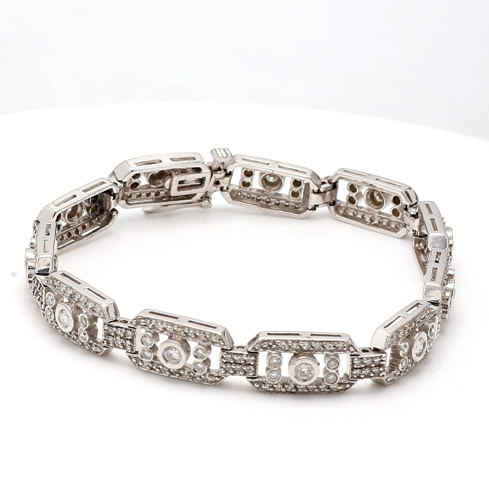 2.31 Carat Round Brilliant I SI1 Diamond 14 Karat White Gold Art-Deco Bracelet