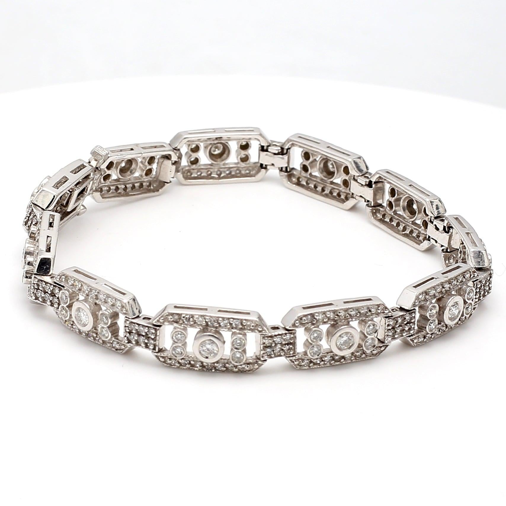 2.31 Carat Round Brilliant I SI1 Diamond 14 Karat White Gold Art-Deco Bracelet