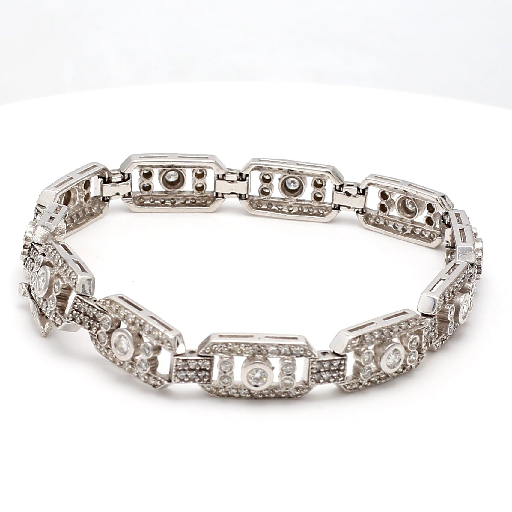 2.31 Carat Round Brilliant I SI1 Diamond 14 Karat White Gold Art-Deco Bracelet