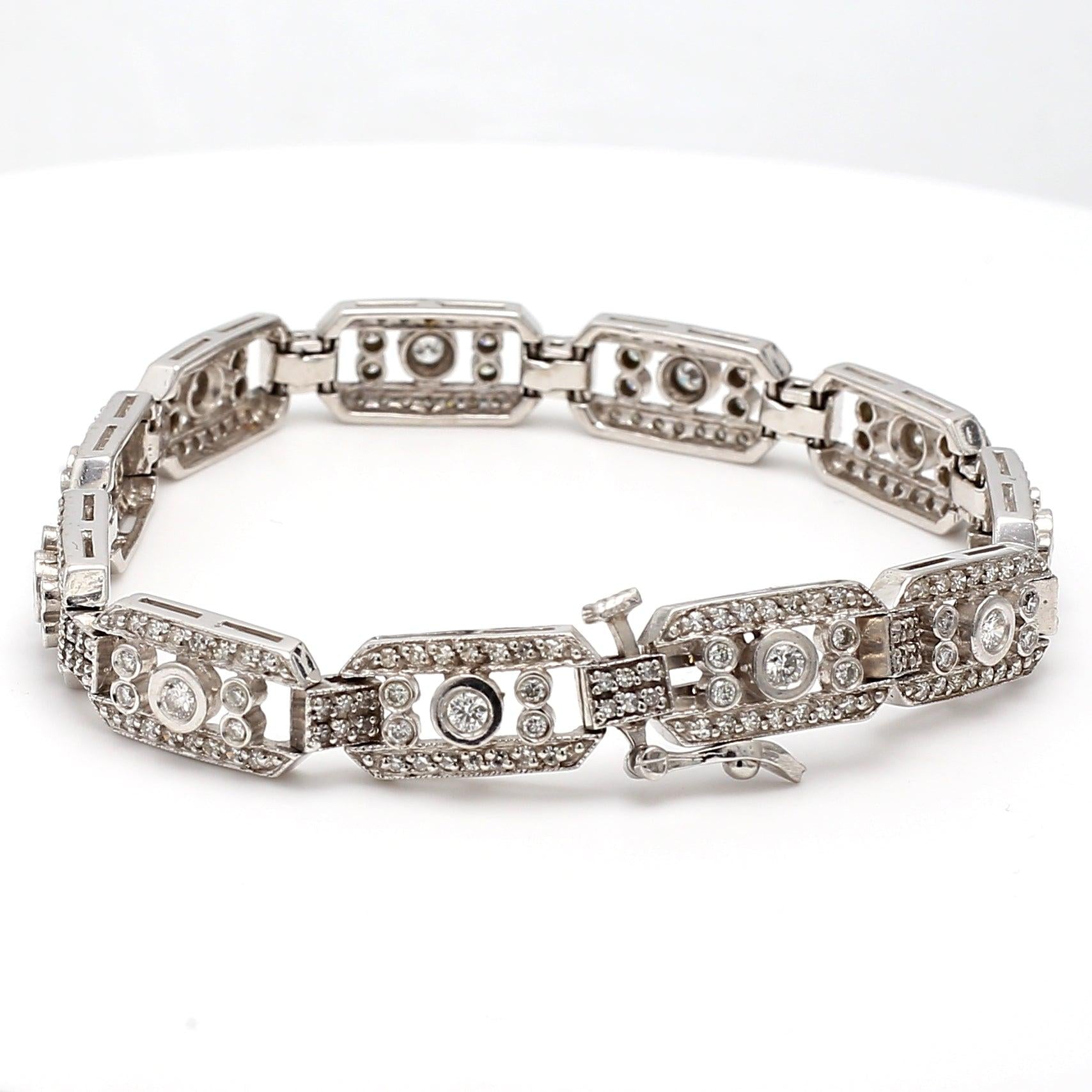 2.31 Carat Round Brilliant I SI1 Diamond 14 Karat White Gold Art-Deco Bracelet