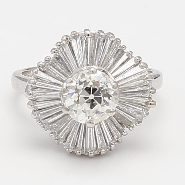 2.71 Carat Old European Cut and Baguette Diamond Platinum Cocktail Ring