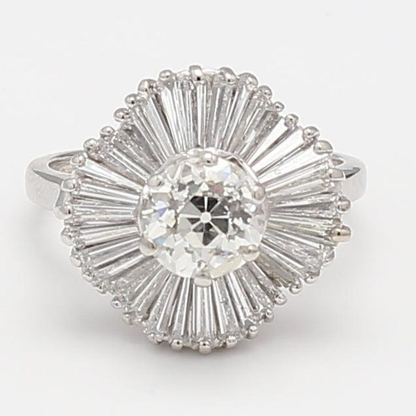 2.71 Carat Old European Cut and Baguette Diamond Platinum Cocktail Ring
