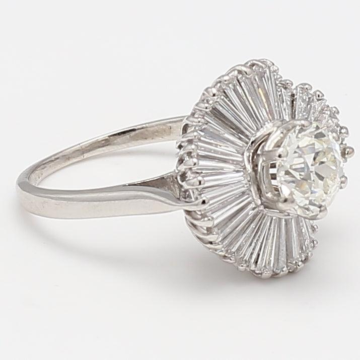 2.71 Carat Old European Cut and Baguette Diamond Platinum Cocktail Ring