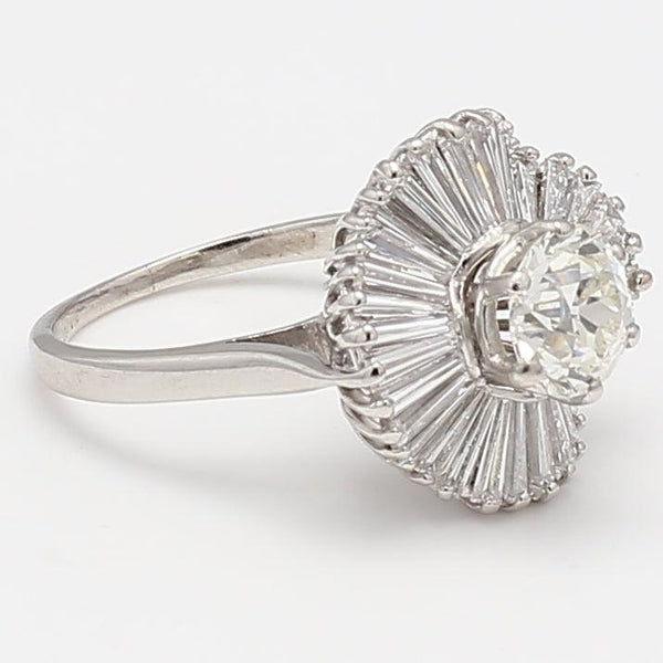 2.71 Carat Old European Cut and Baguette Diamond Platinum Cocktail Ring